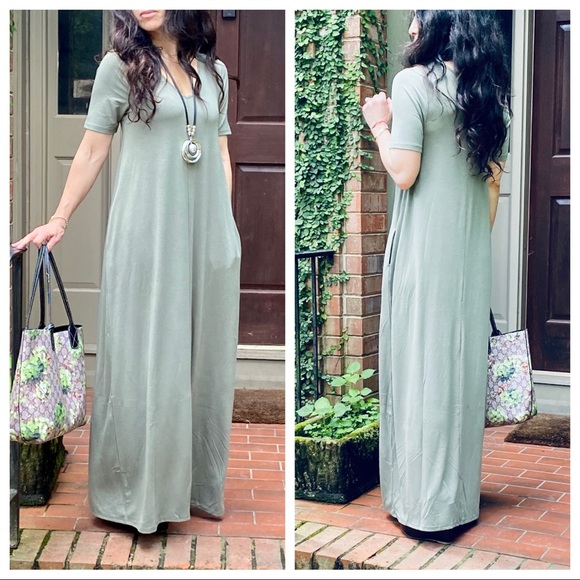 ✨FAVORITE✨V NECK LOOSE FIT SIDE POCKETS MAXI DRESS - Picture 7 of 13